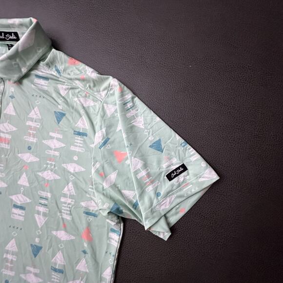 Bad Birdie Shirt Mens XL Green Performance Golf Polo All Over Print Geometric - Picture 2 of 9